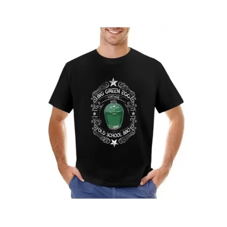 Maglietta barbecue in cotone nera - Vintage Old School Bbq - Big Green Egg