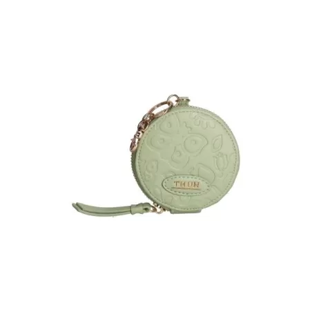 Portachiavi rotondo con zip in ecopelle verde acqua Sempre con me - Thun