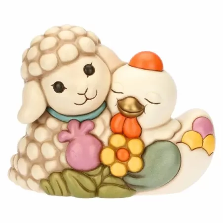 Coppia agnellino Nelly e gallina Ester in ceramica Sorprese di Pasqua, maxi - Thun