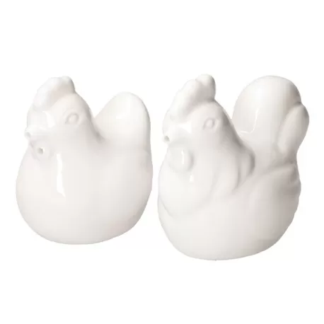Fattoria, Set Sale e Pepe gallo e gallina Cm. 5xh8 - La Porcellana Bianca