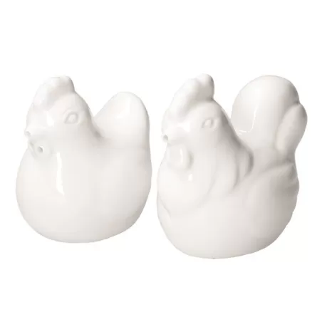 Fattoria, Set Sale e Pepe gallo e gallina Cm. 5xh8 - La Porcellana Bianca