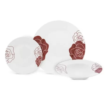 Servizio piatti porcellana Roses rosso 18 pezzi - Villa Altachiara