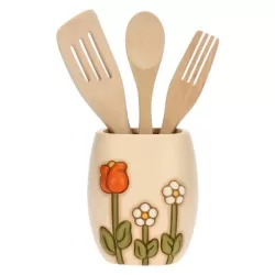 Portamestoli in ceramica con mestoli in legno Happy Country - Thun