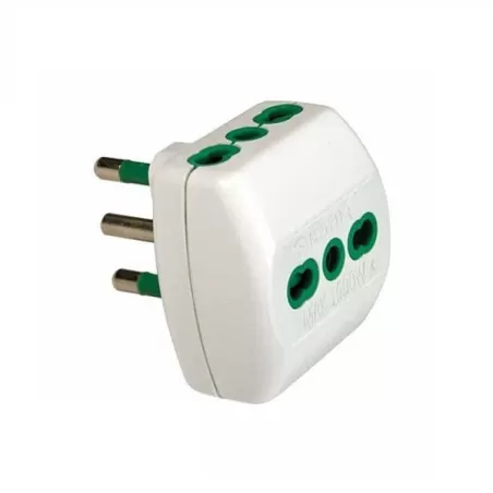 Adattatore triplo spina 10 amper 3 presa bipasso 10-16 amper bianco