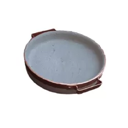 Piode, Bistecchiera Cm.20 bassa rilegato con maniglie in rame in pietra ollare - Pietra ollare Valmalenco