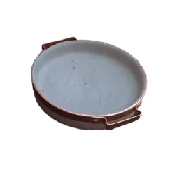 Piode, Bistecchiera Cm.20 bassa rilegato con maniglie in rame in pietra ollare - Pietra ollare Valmalenco