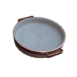 Piode, Bistecchiera Cm.22 bassa rilegato con maniglie in rame in pietra ollare - Pietra ollare Valmalenco