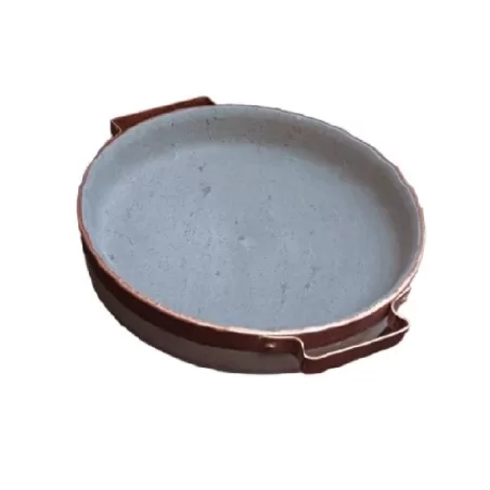 Piode, Bistecchiera Cm.23 bassa rilegato con maniglie in rame in pietra ollare - Pietra ollare Valmalenco