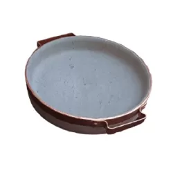 Piode, Bistecchiera Cm.24 bassa rilegato con maniglie in rame in pietra ollare - Pietra ollare Valmalenco