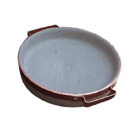 Piode, Bistecchiera Cm.25 bassa rilegato con maniglie in rame in pietra ollare - Pietra ollare Valmalenco