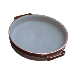 Piode, Bistecchiera Cm.27 bassa rilegato con maniglie in rame in pietra ollare - Pietra ollare Valmalenco