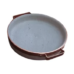 Piode, Bistecchiera Cm.28 bassa rilegato con maniglie in rame in pietra ollare - Pietra ollare Valmalenco