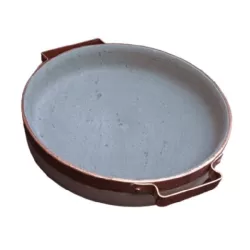 Piode, Bistecchiera Cm.29 bassa rilegato con maniglie in rame in pietra ollare - Pietra ollare Valmalenco