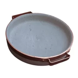 Piode, Bistecchiera Cm.30 bassa rilegato con maniglie in rame in pietra ollare - Pietra ollare Valmalenco