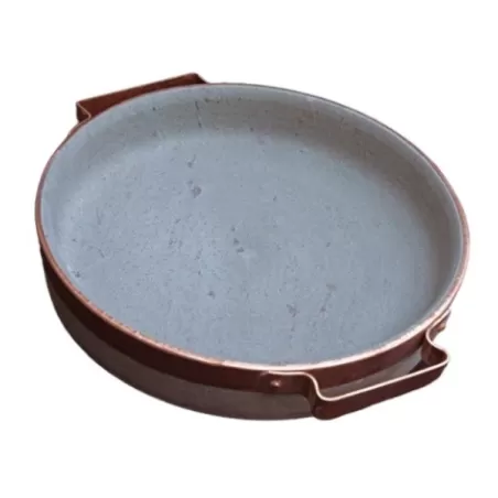 Piode, Bistecchiera Cm.30 bassa rilegato con maniglie in rame in pietra ollare - Pietra ollare Valmalenco