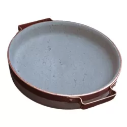 Piode, Bistecchiera Cm.31 bassa rilegato con maniglie in rame in pietra ollare - Pietra ollare Valmalenco