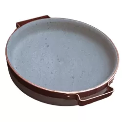 Piode, Bistecchiera Cm.32 bassa rilegato con maniglie in rame in pietra ollare - Pietra ollare Valmalenco