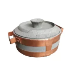 Stufino, Tegame Cm.20 basso rilegato con maniglie in rame e coperchio in pietra ollare - Pietra ollare Valmalenco