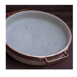 Piode, Bistecchiera Cm.29 bassa rilegato con maniglie in rame in pietra ollare - Pietra ollare Valmalenco 2