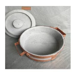 Stufino, Tegame Cm.27 basso rilegato con maniglie in rame e coperchio in pietra ollare - Pietra ollare Valmalenco 2