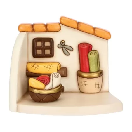 Bottega della sarta con cesti di stoffe presepe classico, naturale - Thun