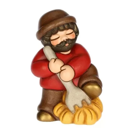 Uomo con forcone e fieno presepe classico, rosso - Thun