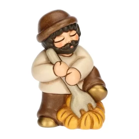 Uomo con forcone e fieno presepe classico, bianco - Thun