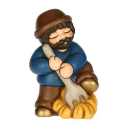 Uomo con forcone e fieno presepe classico, blu - Thun