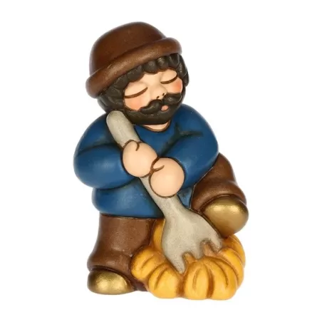 Uomo con forcone e fieno presepe classico, blu - Thun