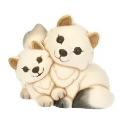 Coppia volpe bianca Perla con la sua mamma in ceramica Inverno Incantato, grande - Thun