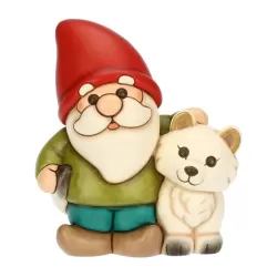 Gnomo Oliver con volpe bianca Perla in ceramica Inverno Incantato - Thun