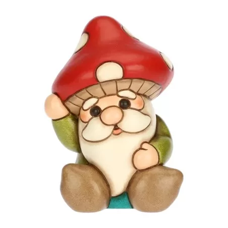 Gnomo Oliver con cappello a forma di fungo in ceramica Inverno Incantato - Thun
