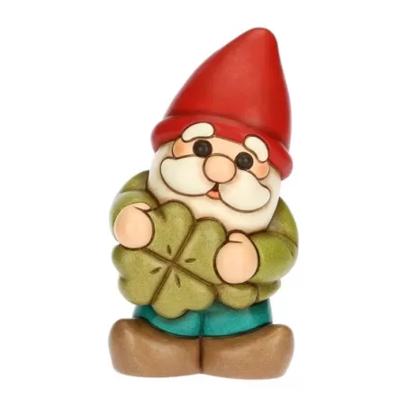 Gnomo Oliver con quadrifoglio portafortuna in ceramica Inverno Incantato, medio - Thun