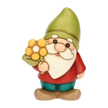 Gnomo Oliver con fiore in ceramica Inverno Incantato - Thun