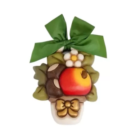 Formella in ceramica vasetto con castagne, mela e fiore AbbracciAMI - Thun