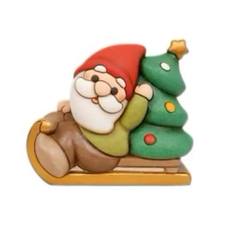 Gnomo Oliver su slitta con albero in ceramica - Thun