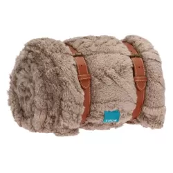 Coperta Inverno Incantato con manici in ecopelle, tortora - Thun