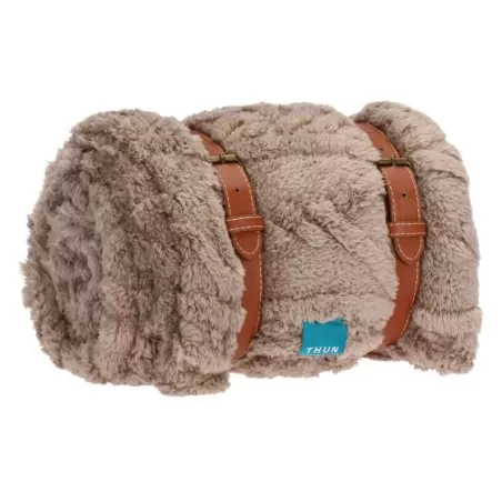 Coperta Inverno Incantato con manici in ecopelle, tortora - Thun