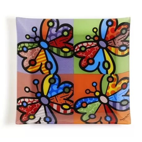 Piatto quadrato vetro butterfly - Romero Britto