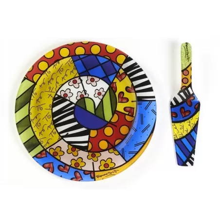 Set piatto torta Heart vetro con paletta  - Romero Britto