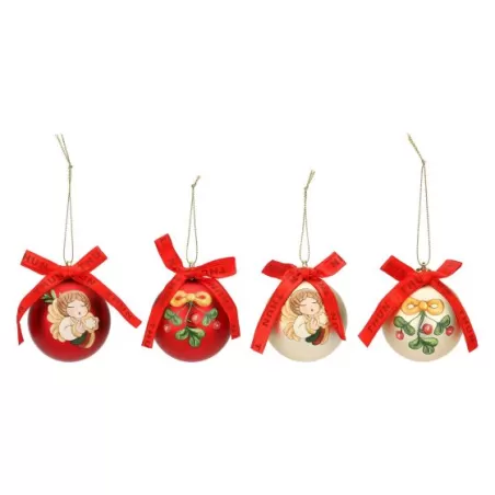 Set 4 palline natalizie rosso e oro in poliestere, piccole - Thun