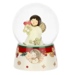 Boule de neige angelo con vischio in vetro e ceramica, media - Thun