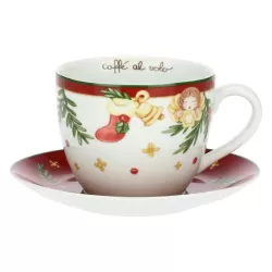 Tazza colazione con piattino in porcellana Sorprese di Natale - Thun