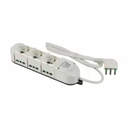 Multipresa 6 prese bipasso laterali e 3 prese bipasso/schuko+interruttore spina 10 amper