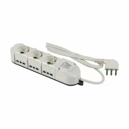 Multipresa 6 prese bipasso laterali e 3 prese bipasso/schuko+interruttore spina 10 amper