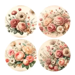 Sottopiatto tondo in ecocuoio rosa Cm.33 set 4 pezzi, Floreale - Wosde