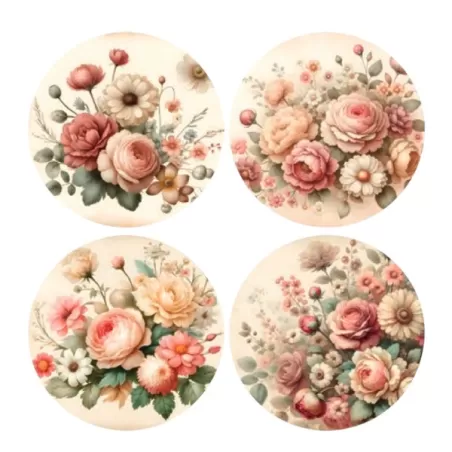 Sottopiatto tondo in ecocuoio rosa Cm.33 set 4 pezzi, Floreale - Wosde