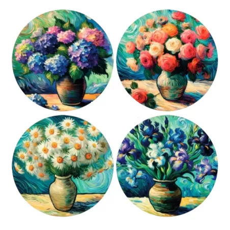 Sottopiatto tondo in ecocuoio vibrazioni Cm.33 set 4 pezzi, Artistico - Wosde