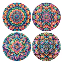 Sottopiatto tondo in ecocuoio mandala Cm.33 set 4 pezzi, Etnico - Wosde