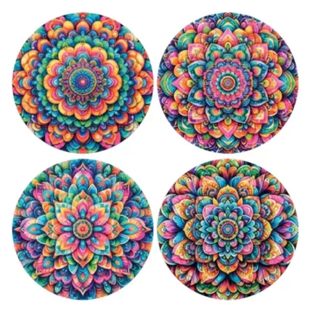 Sottopiatto tondo in ecocuoio mandala Cm.33 set 4 pezzi, Etnico - Wosde